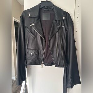 All Saints Relaxed-Fit, Oversized Cropped Genuine Leather Jacket